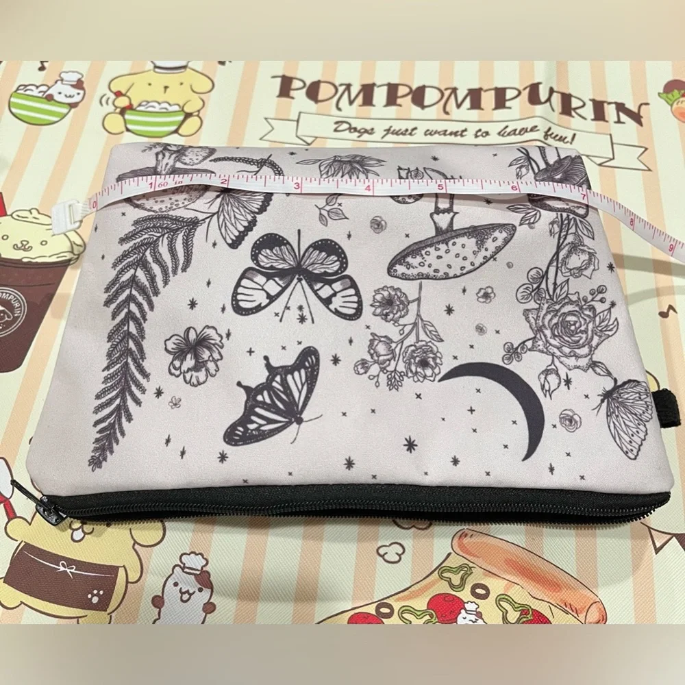Butterfly, Flower, Mushroom and Moon Whimsical Print Zip Makeup Bag NWOT